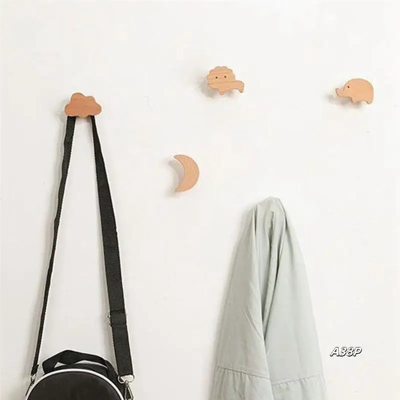 

Nordic Solid Wood Wall Hook Free Perforated Porch Sticky Hook Coat Hat Hanger Star Moon Home Hotel Decoration