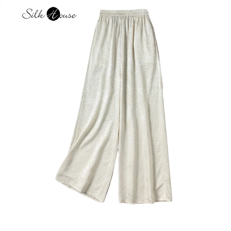 

Light Luxury Three-dimensional Gold Wire Jacquard 100% Natural Mulberry Silk GuanLe Crepe Women's Fashionable Straight Leg Pants