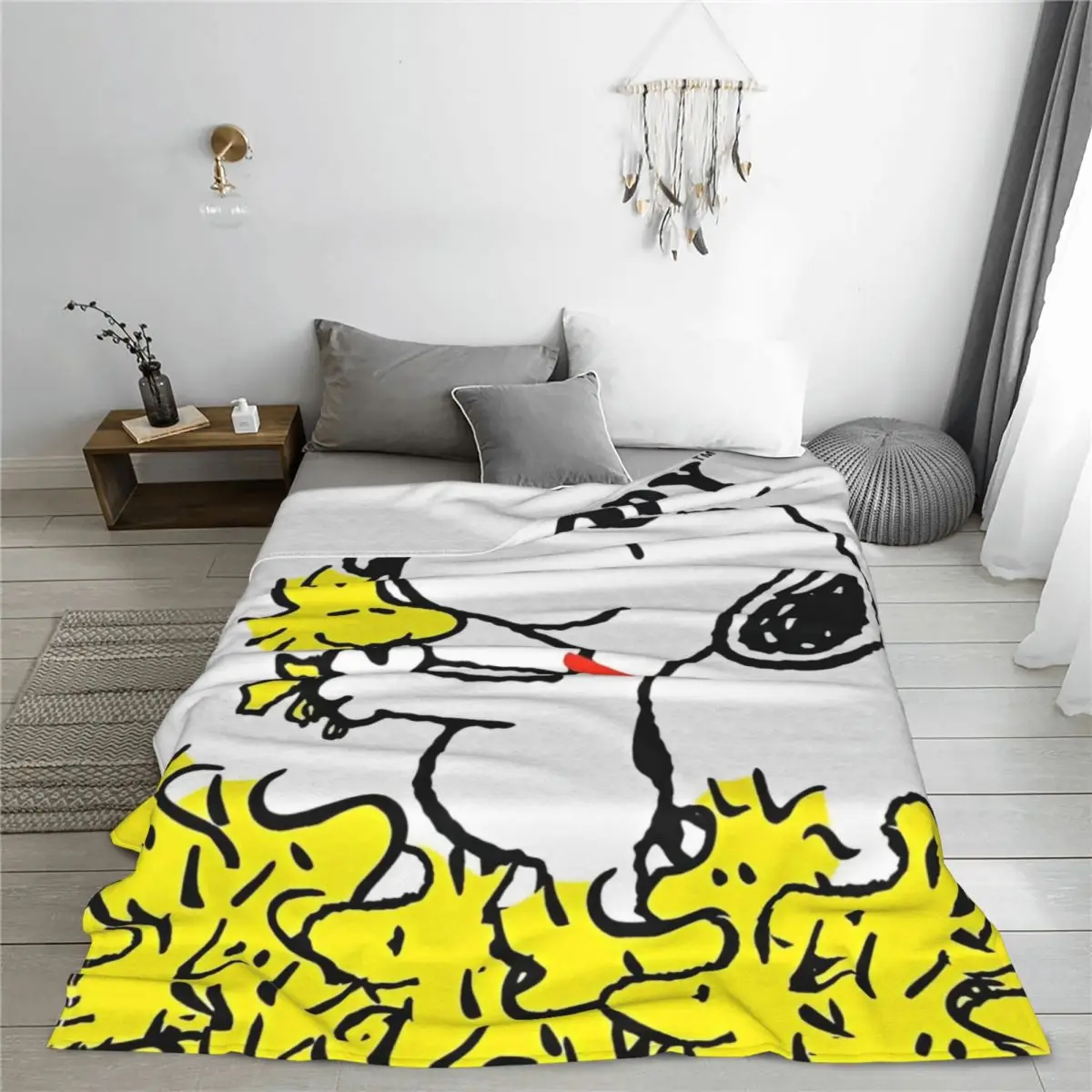 Peanuts Snoopy Woodstock Wool Blankets Cartoon Cute Funny Throw Blanket for Bed Sofa Couch 125*100cm Bedspreads Lightweight