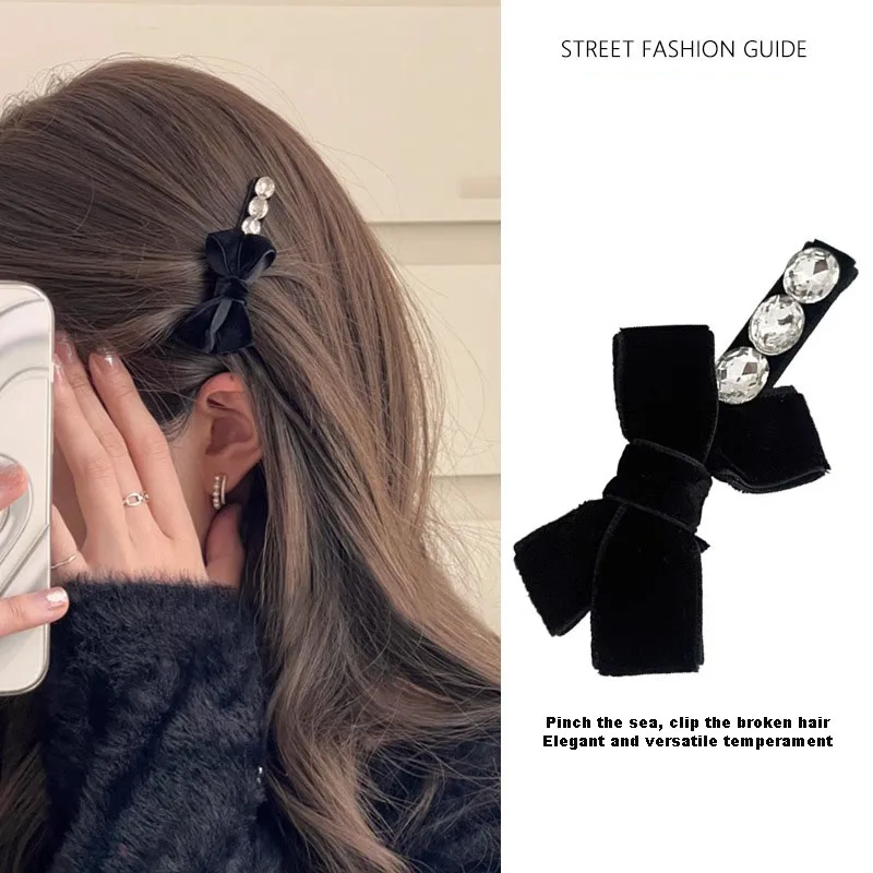 

Black Velvet Bow, Duckbill Clip, Straight Bangs Clip, Forehead Hair Clip, Female Side Clip, Hairpin Hair Accessory Bobby Pin