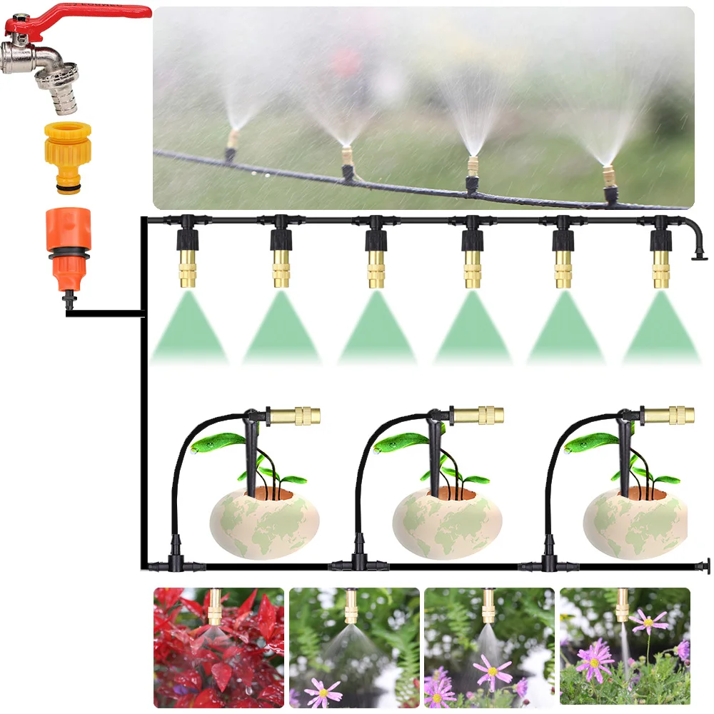 5M-30M ogród z mosiądzu do nawadniania System chłodzenia mgłą 1/4 \'\'dysze Atomizer 4/7mm wąż do szklarni na zewnątrz garnek