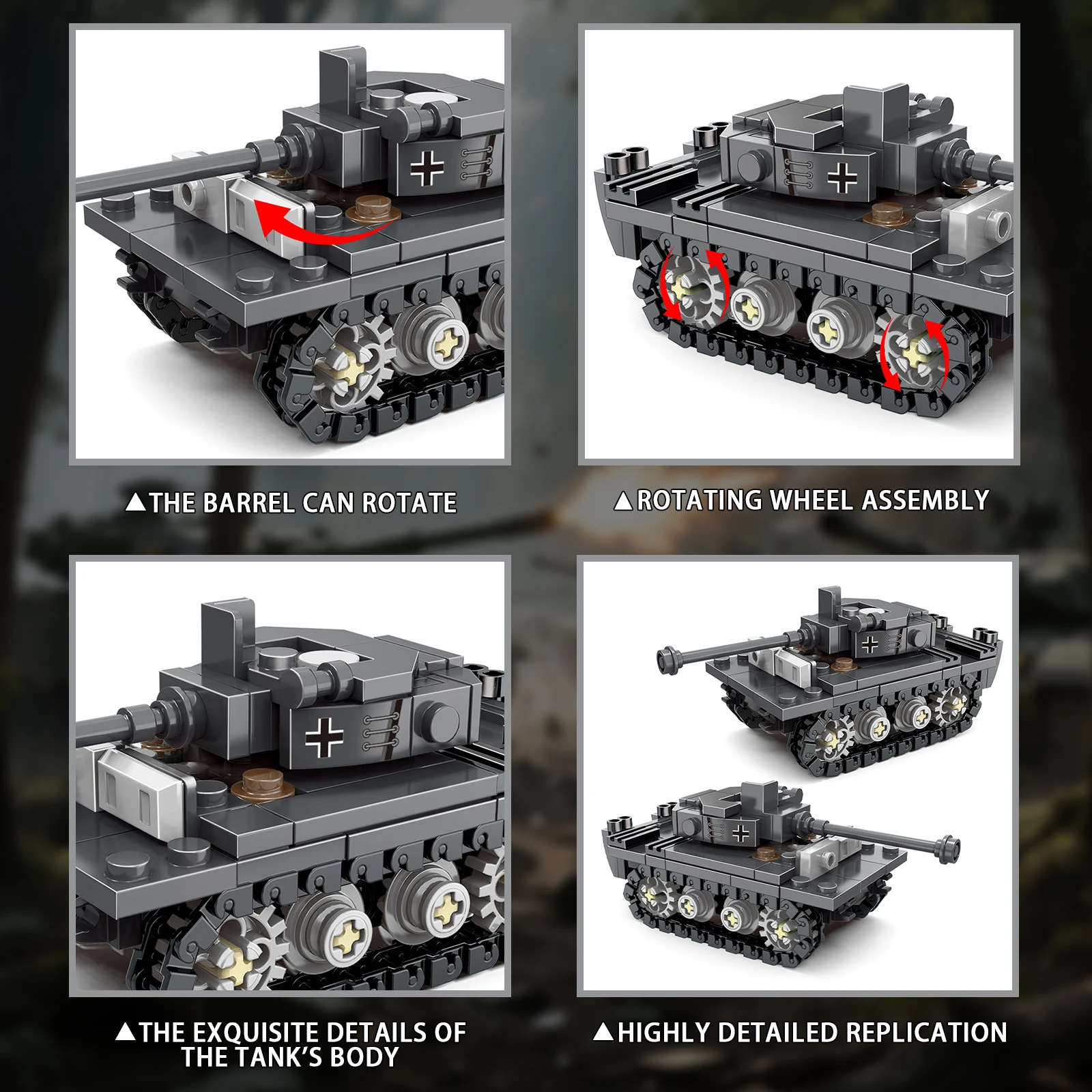 ‌ MOC 99A 메인 배틀 타이거 중전차 M1A2 탱크 3피스 세트, 전쟁 군사 빌딩 블록 모델 브릭 키트 세트 아이디어