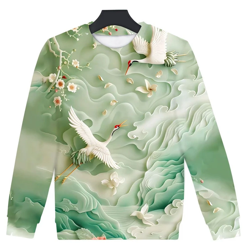 

Harajuku Fashion Crane Flower Graphic Sweatshirts Beautiful Design 3D Printed Unisex Clothes Casual Women Sweater Pullovers Tops