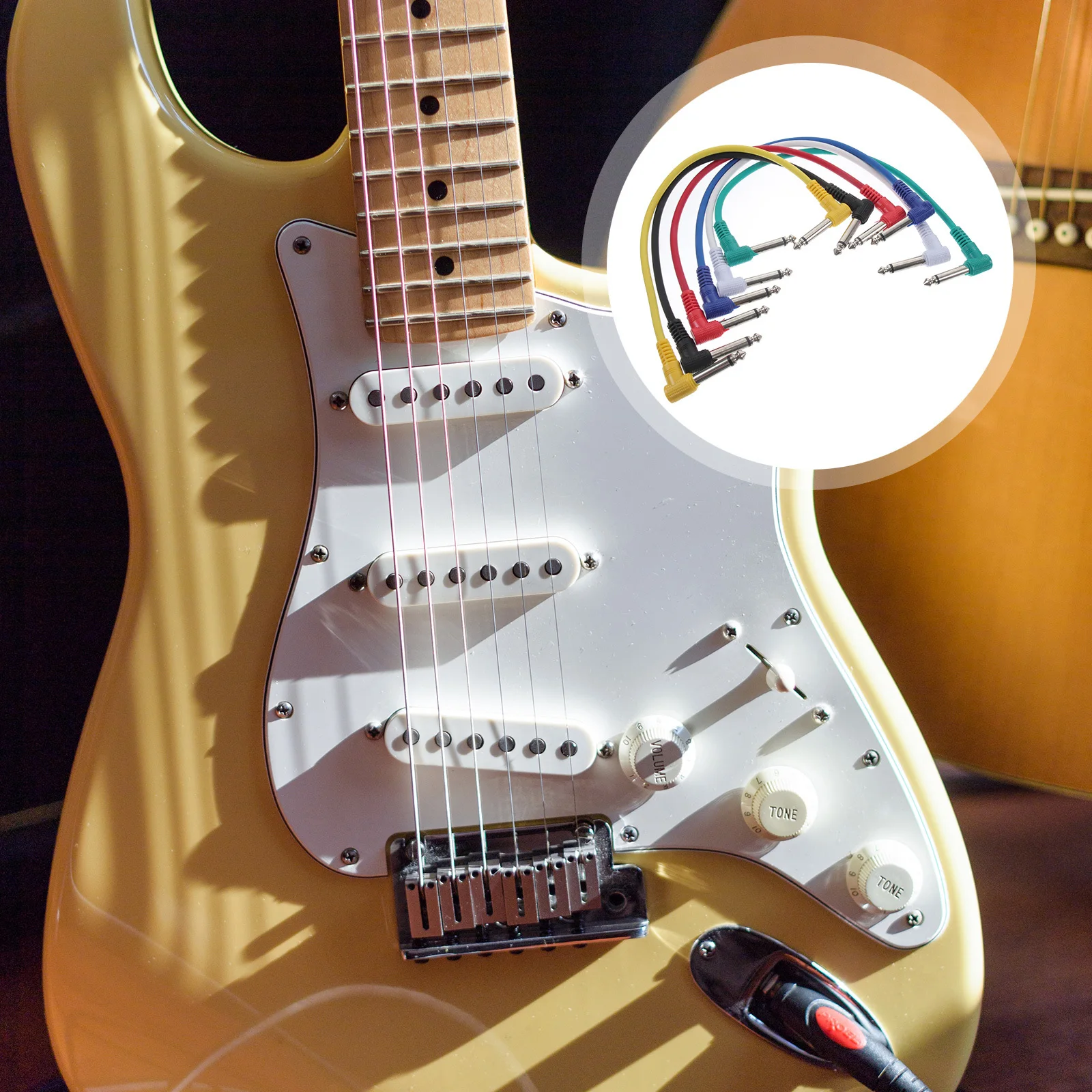 

6pcs Guitar Effect Cable 6.35Mm Angled Patch Cables For Electric Bass Guitar Audio Instruments Stage Studio Adapter Cord Part