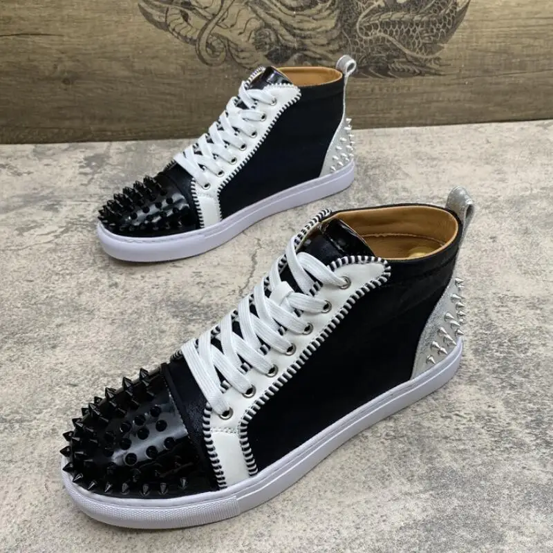 Luxury designer men\'s Casual shoes High Top sneakers Punk Hip Hop riveted flat shoes Sapatiras Hombre A7