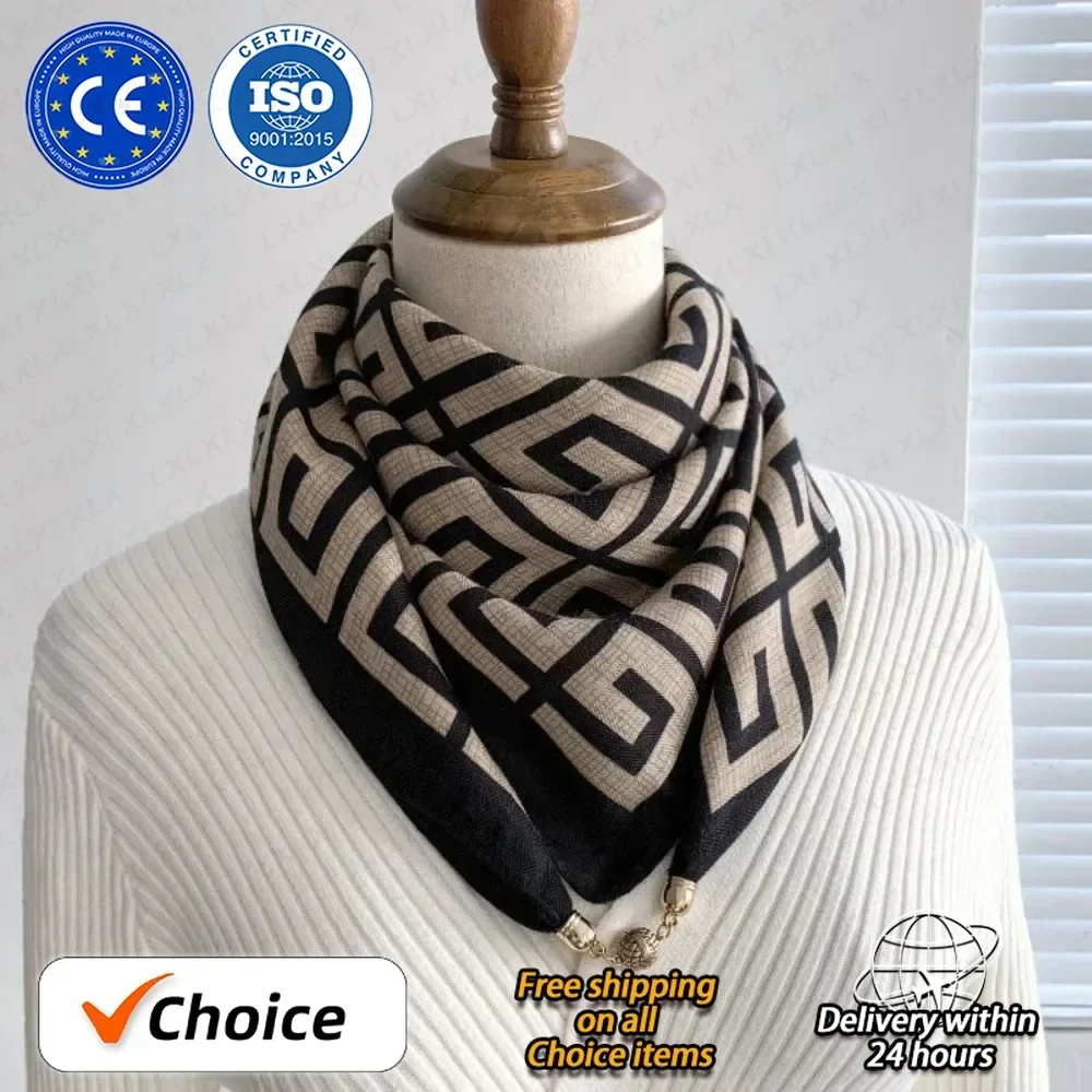 Hot Magnetic Triangle Neck Protection Scarf for Women in Autumn and Winter 2024 New Cotton and Linen Scarf  High-end Neck Scarf