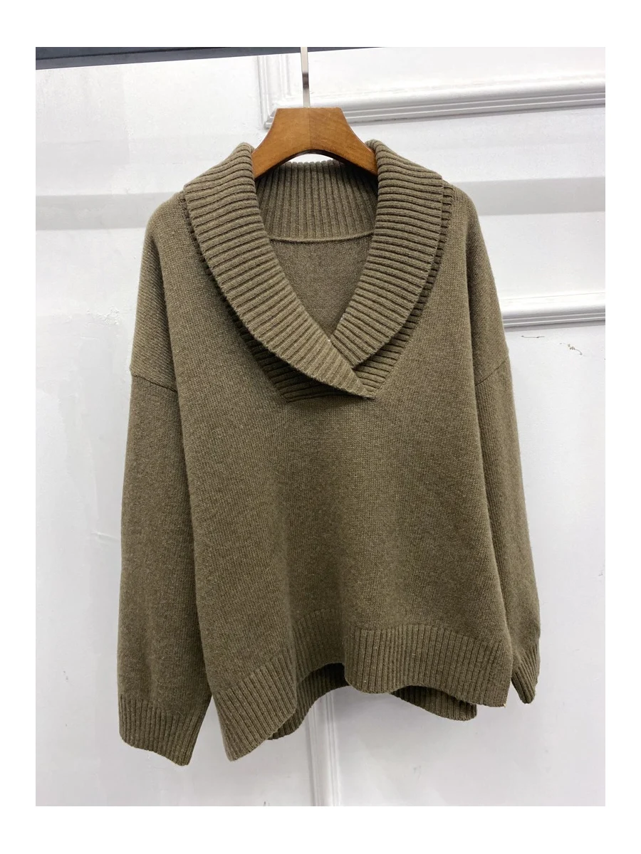 Women'S Loose, Relaxed-Fit Shawl-Collar Sweater – Fall/Winter 2026 New Arrival: Oversized Lapel Drop-Shoulder Knit Top