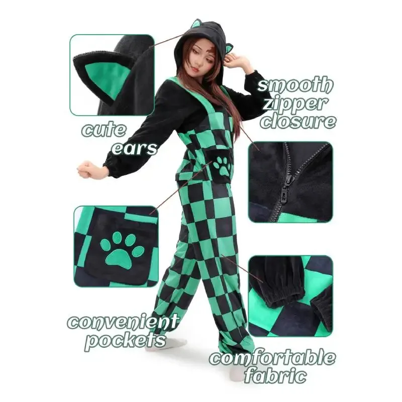 Sky01 WSIX tanjiro pijama mono inspirado adulto para mujeres Kamado tanjirou cosplay pijama mono con capucha ropa de dormir hallowend01 @