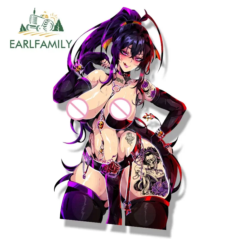 EARLFAMILY Ahegao Akeno Himejima Fanart Car Sticker Cartoon Anime Sketch Waifu Decal JDM Gyaru Girl Peeker Stickers Car Wrap