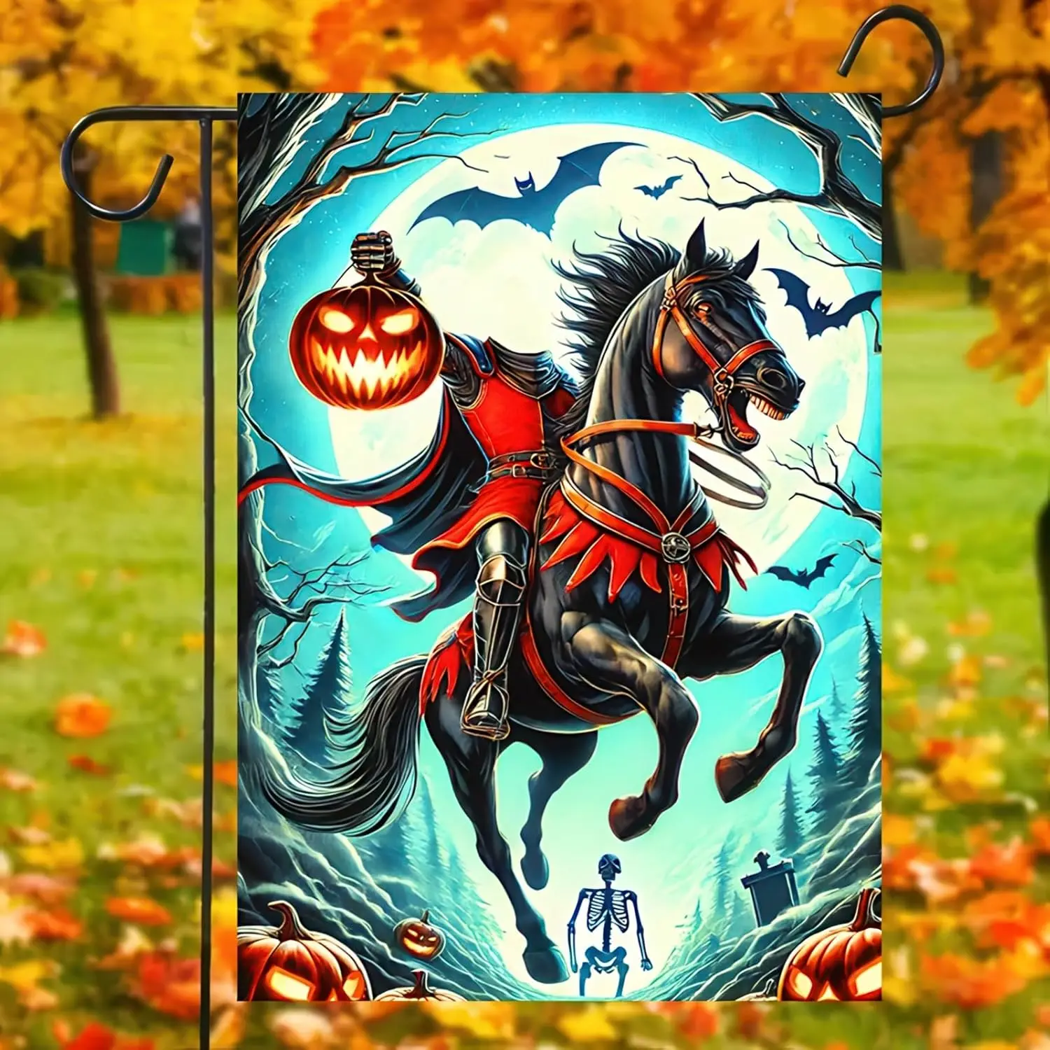 Happy Halloween Garden Flag 12x18 Double-Sided Headless Horseman Garden Flag Outdoor Halloween Lawn Yard Garden Banner