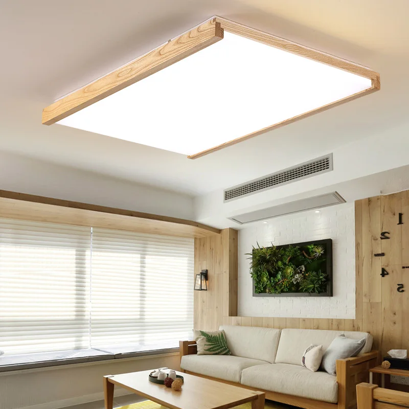 Lámpara de techo LED de madera para el hogar, luz nórdica cuadrada, creativa y moderna, accesorio de iluminación para sala de estar, dormitorio, estudio, decoración del hogar