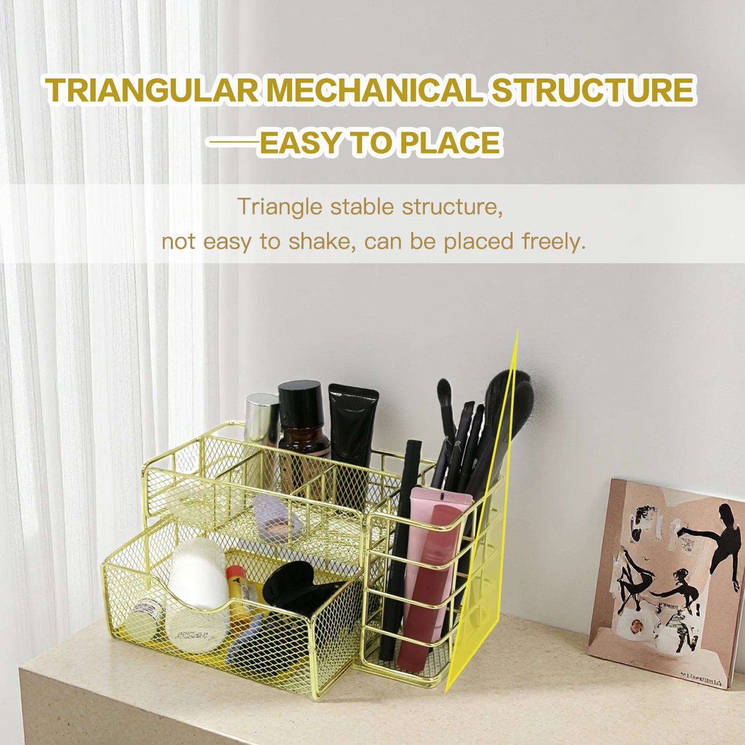 رف ملفات معدني ذهبي نورديك، صندوق درج تخزين سطح المكتب متعدد الطبقات، منظم اللوازم المكتبية، مستندات مستحضرات التجميل والقرطاسية Hol