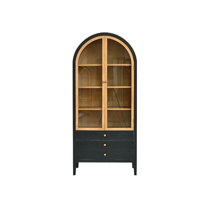 

New product, French, vintage, arched, bookcase, glass, against the wall, solid wood, decoration