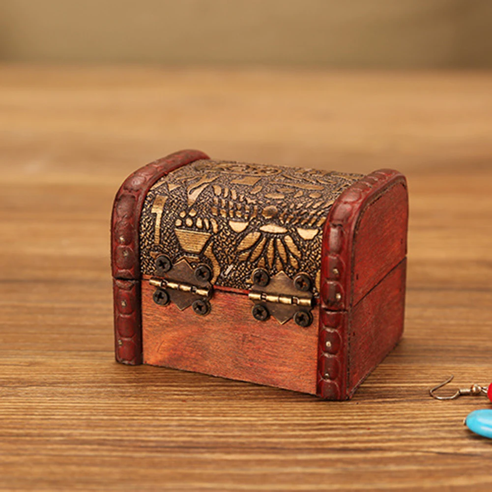 1 piece vintage metal lock wooden storage box jewelry treasure storage box, Christmas birthday gift