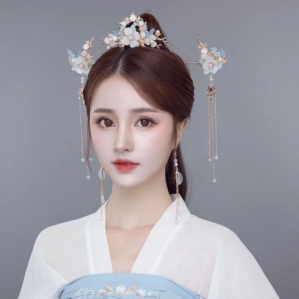 Exquisite Flower Chinese Style Hairpin Set Pearls Tassel Hanfu Hair Stick Hair Chopstick Earrings Butterfly Hair Comb Cheongsam