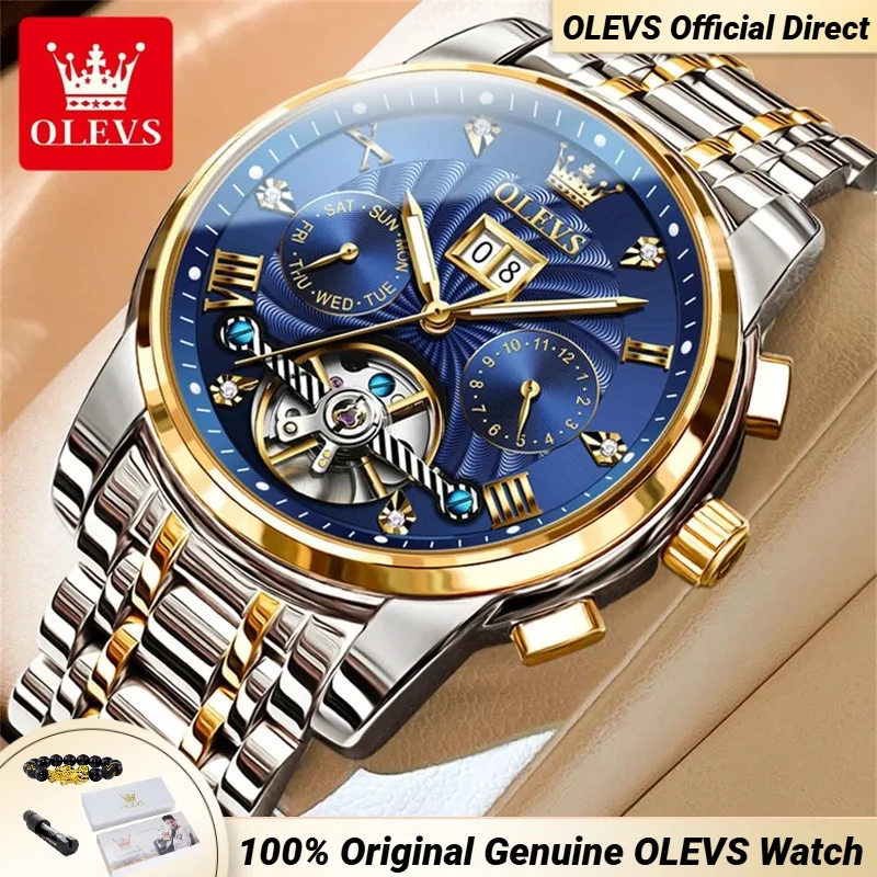 

OLEVS 9910 Mechanical Watch for Men Luxury Brand Skeleton Men's Wristwatches Stainless Steel Waterproof Original Man Wristwatch
