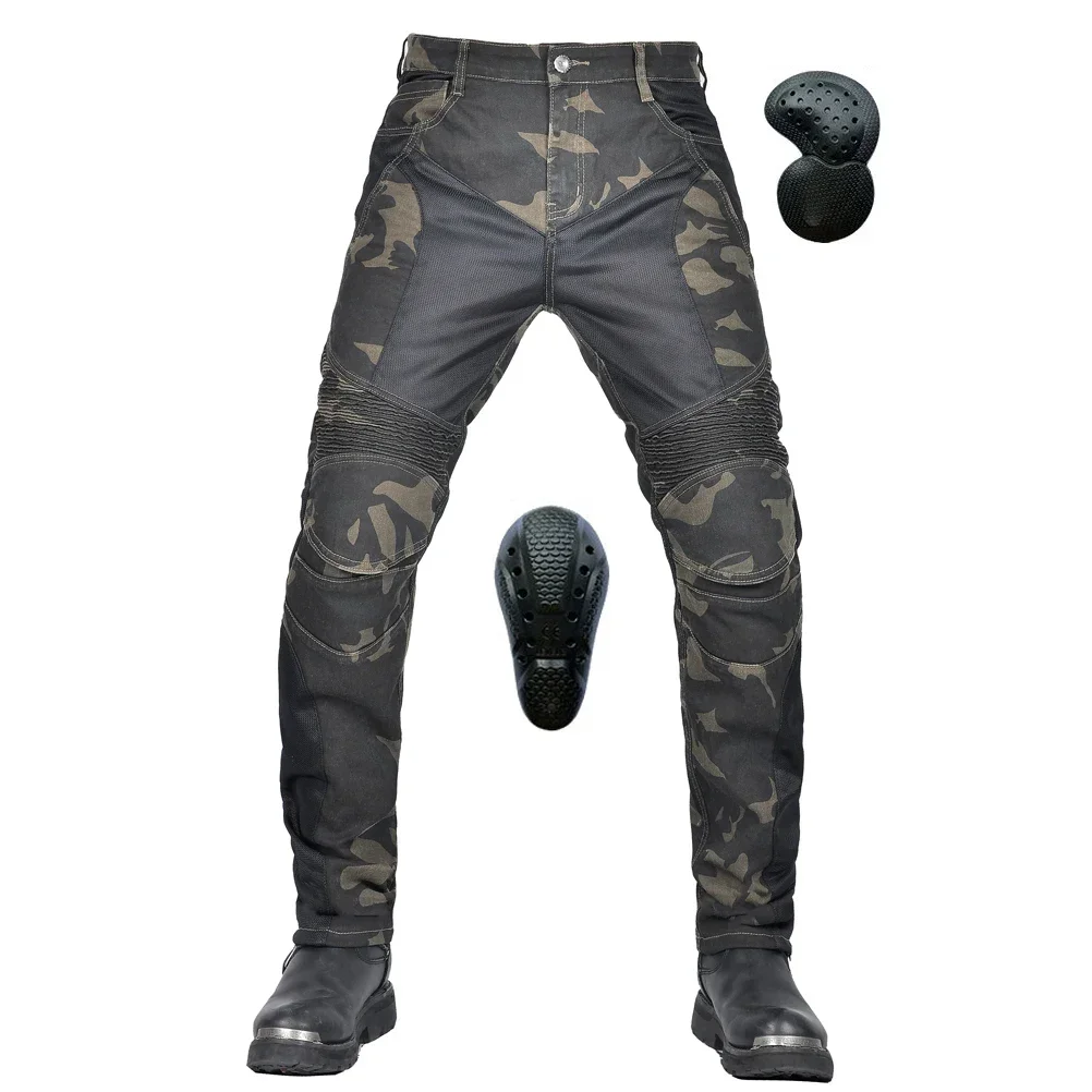 New Women Motorcycle Riding Pants with 4 X Upgrade CE Armor Camouflage Street Bike Motorcross Racing Jeans Protective Chaps Pant