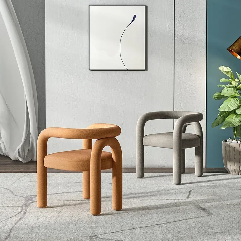 Curved Armchair Hotel Homestay Cashmere Dining Chair Living Room Bedroom Backrest Leisure Chair