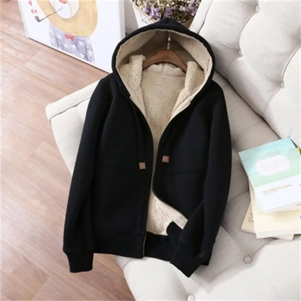 Women Solid Color Jacket Trousers Women\'s Winter Tracksuit Set with Plush Lining Hooded Jacket Elastic Waist Pants Cozy for Cold