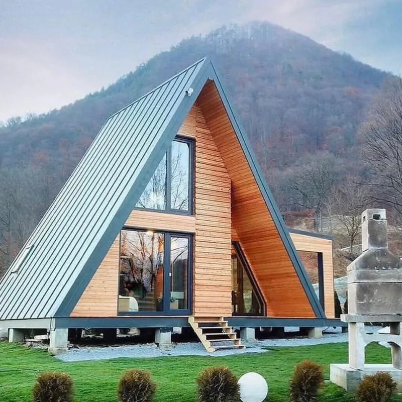 Prefab Triangle A Frame Tiny House Modern Portable Cabin Wooden Villa Outdoor Living Home