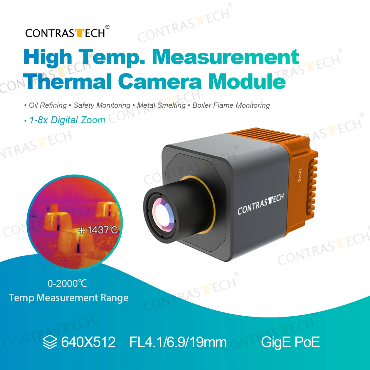 7.5-14μm LWIR Thermal Camera Module 2000℃ Temperature Measurement Furnace 640x512 25Hz for Metal Smelting Contrastech iVa640LWHT