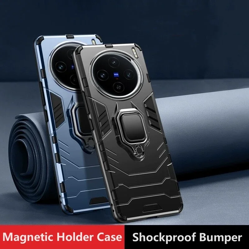 

Magnetic Holder Case For Vivo X100 Pro Case Shockproof Bumper Hard Back Cover For Vivo X 100 X90 Pro Plus 5G Armored Phone Shell