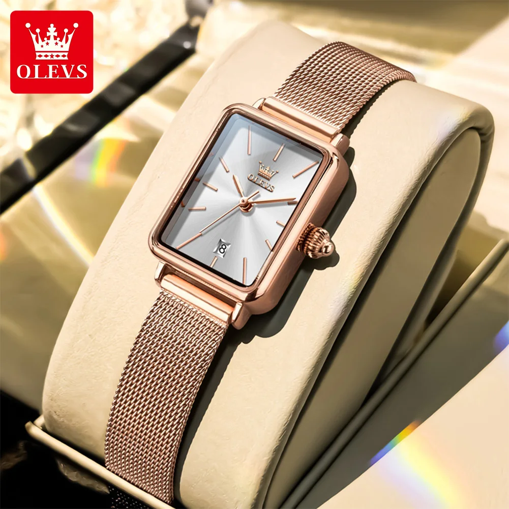 

OLEVS 3692 Watch Woman Square Quartz Watch Waterproof Mesh Belt Date Ladies Watch Bracelet Gift Box Watch Brand Elegant Original