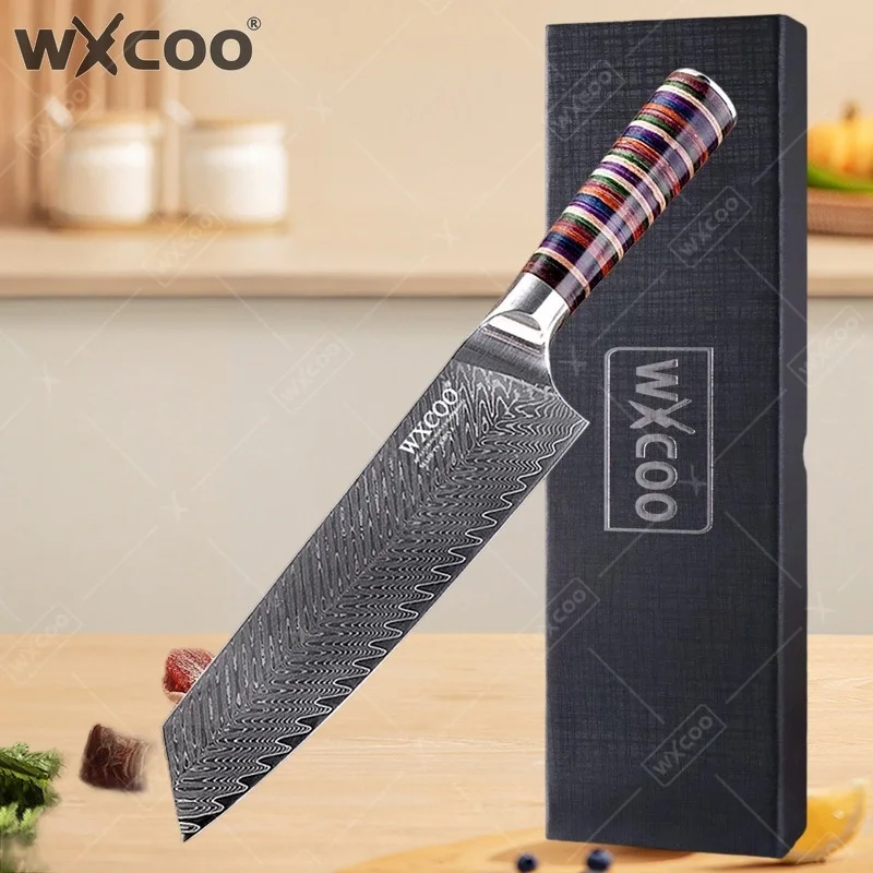 WXCOO Professional Damascus Steel Kitchen Knives with Box Japanese Slicing Knife Household Fruit Vegetable Boning Knife 67 Layer