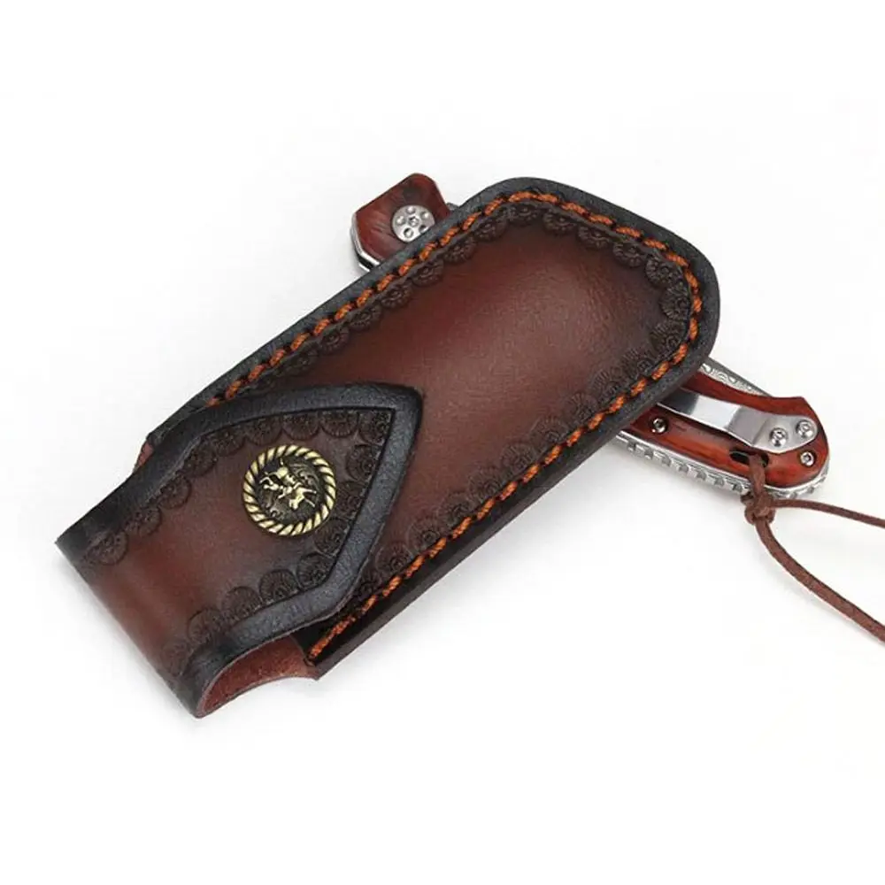 Brown Straight Knife Scabbard Tool Flashlight Belt Loop Case Holder Leather Sheath Pocket Hunt Camp Outdoor Carry Equipment