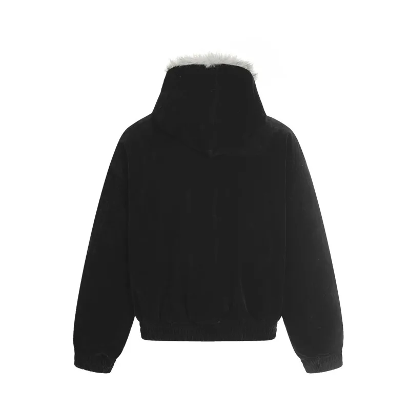 HKSH Autumn Winter New Men Tide Punk Fur Collar Cotton Jacket Thickened Warm Padded Coat Hooded Loose Women Y2K Vintage HK15278