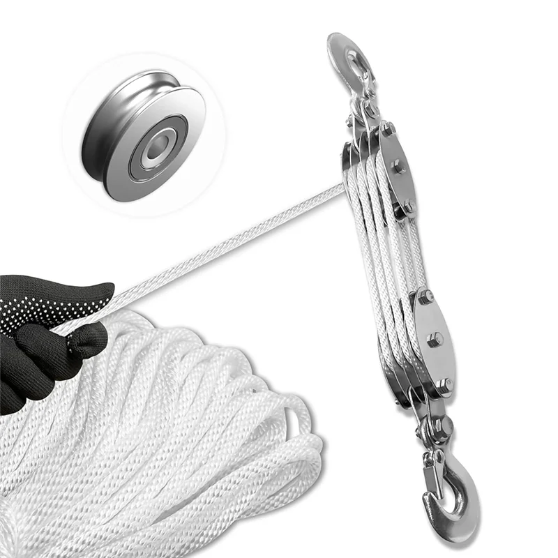 MAKE-Block e sistema di pulegge per attrezzatura, paranco per puleggia a fune a 4 ruote, carico di lavoro da 2200 libbre con corda da 65 piedi di 1/4 di pollice, corda compatta