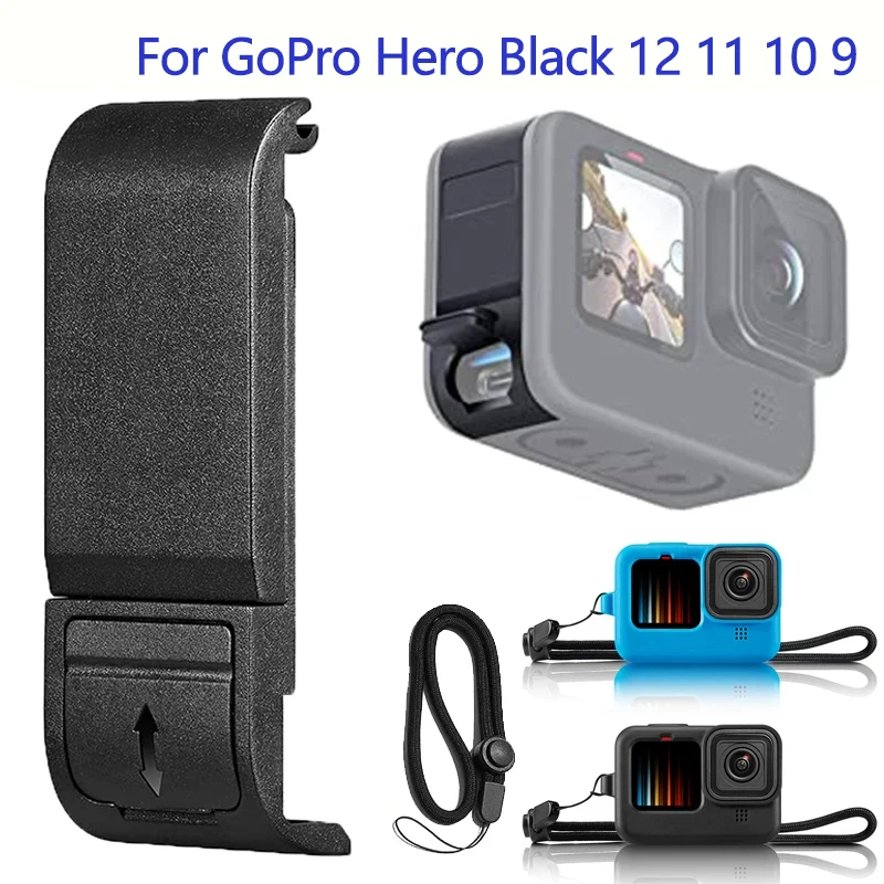 Replacement Side Door for GoPro Hero 12 11 10 9 Black Dustproof Pass Through Battery Cover Silicone Case Camera Accessories