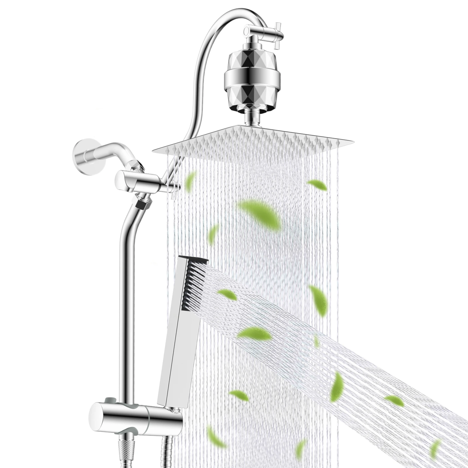 

10'' Filtered Rainfall Shower Head, High Pressure Showerhead combo with 4-mode Handheld Spray, Extension Bar with Holder