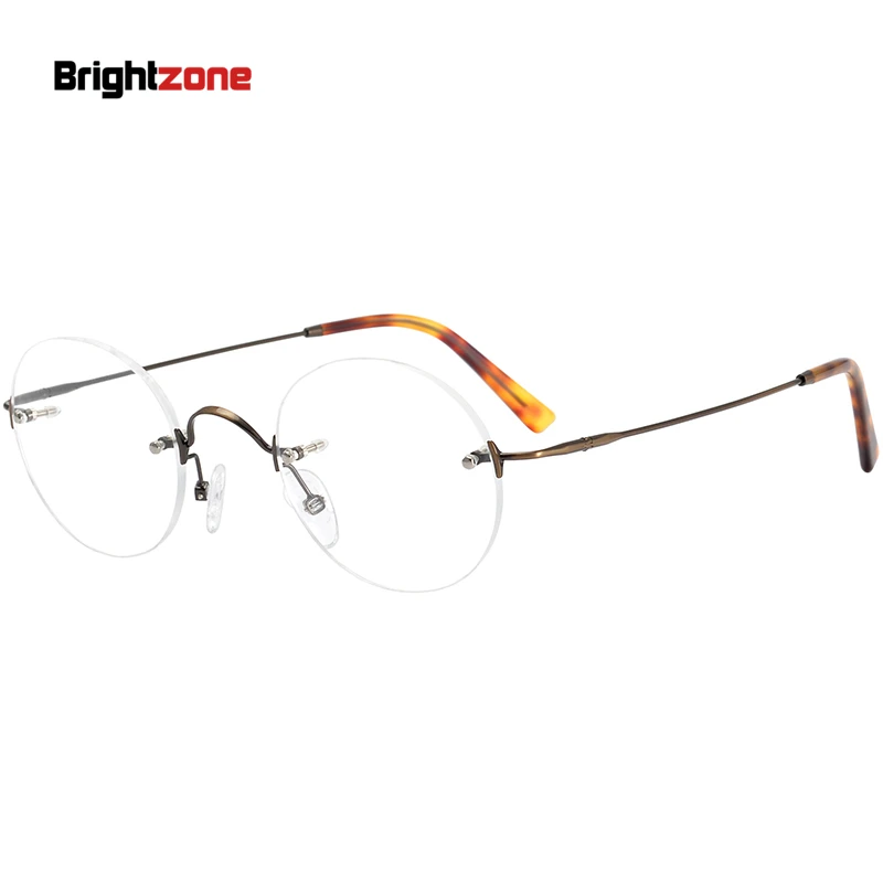 

Brightzone Pure Titanium Rimless Round Eyeglasses Designer Eye Glasses Frame Men Brand Optical Prescription Women Oculos De Grau