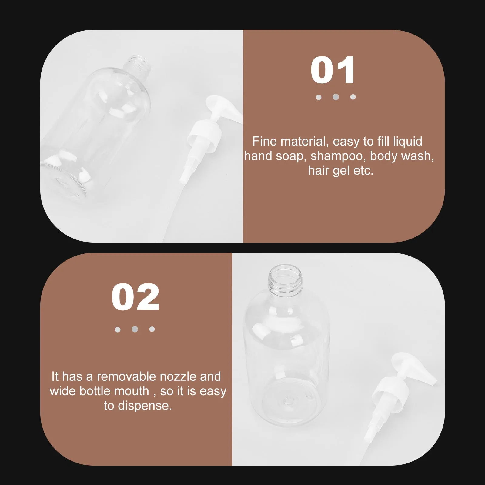 

4pcs Pressing Refillable Plastic Container For Travel Shampoo Sub Bottle Large Capacity Pump-Type Lotion Dispenser Portable