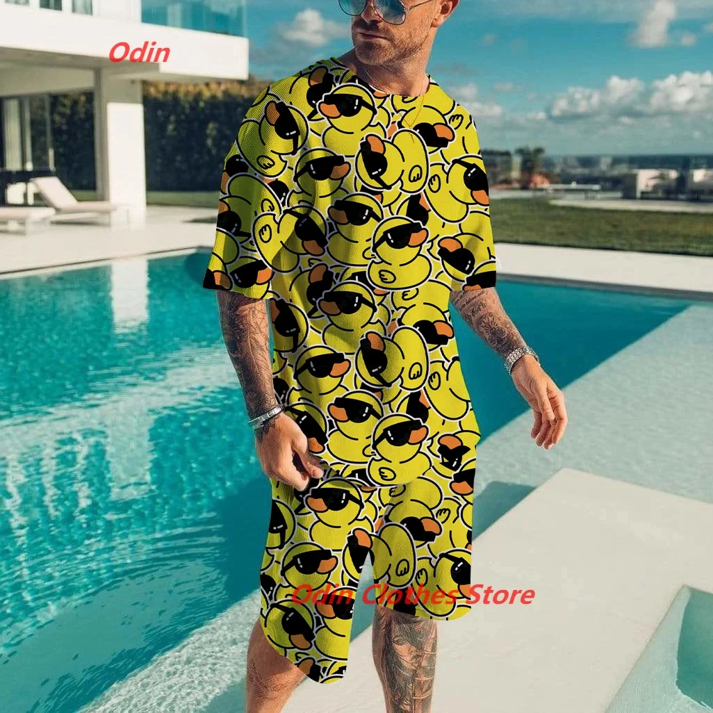 

Hawaii Tshirt Little Yellow Duck Men's Outfit Summer Men Tracksuit Men T Shirt 2 Piece Set Streetwear Beach Set Men Clothes