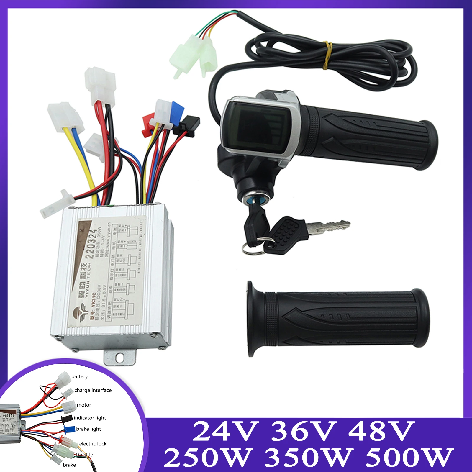 Electric Bike Bicycle Scooter Accessories Motor Brushed Controller & Throttle Twist Grip 24V 36V 48V 250W 350W 500W