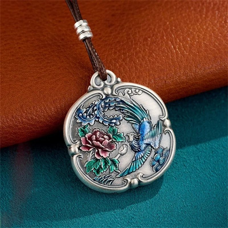 Luxury Colored Enamel Phoenix Peony Pendant Women Jewelry Fashionable Lady Safety Bucklet Necklace For Lady Birthday Gift