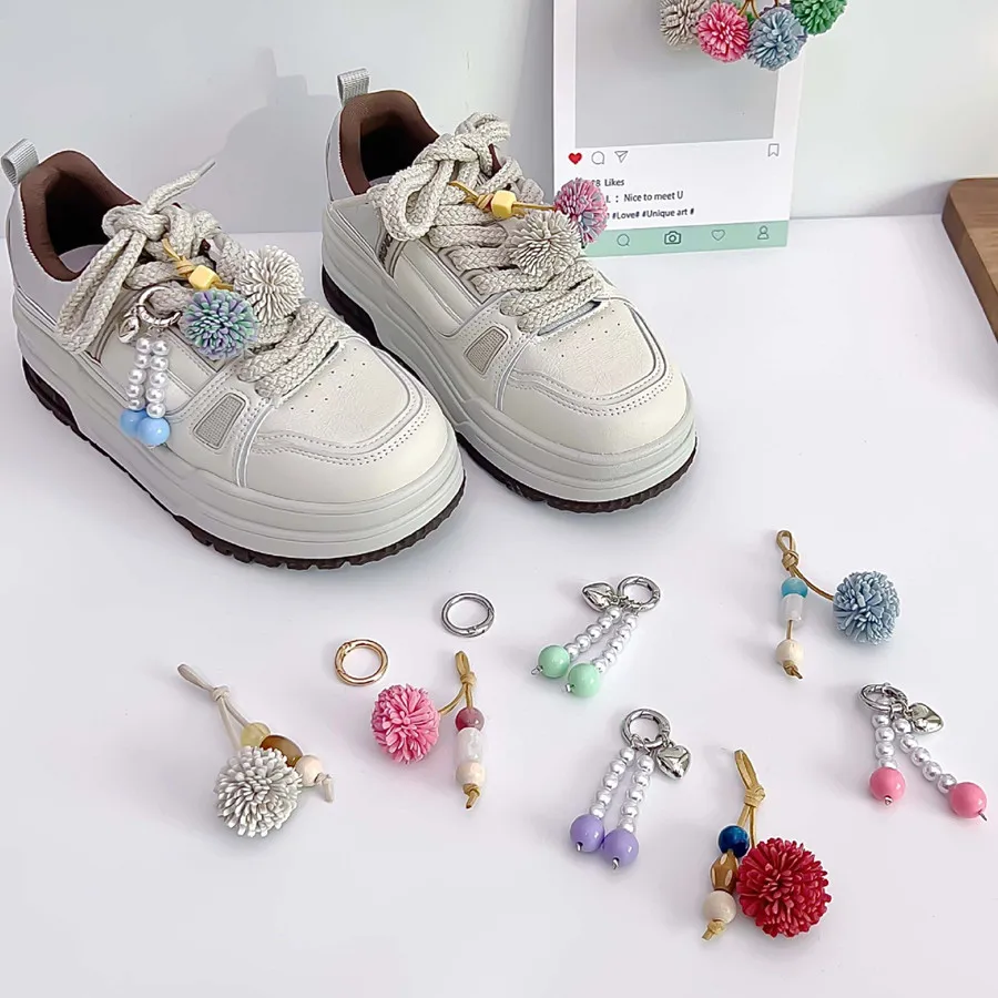 Makronen-Farbige Schuh-Charms Rosa Blau Tannenzapfen Pompon Quaste Schuhblume DIY Sommer Neue Dekoration für Schuhe Taschen Anhänger Accessoires – Detail 8