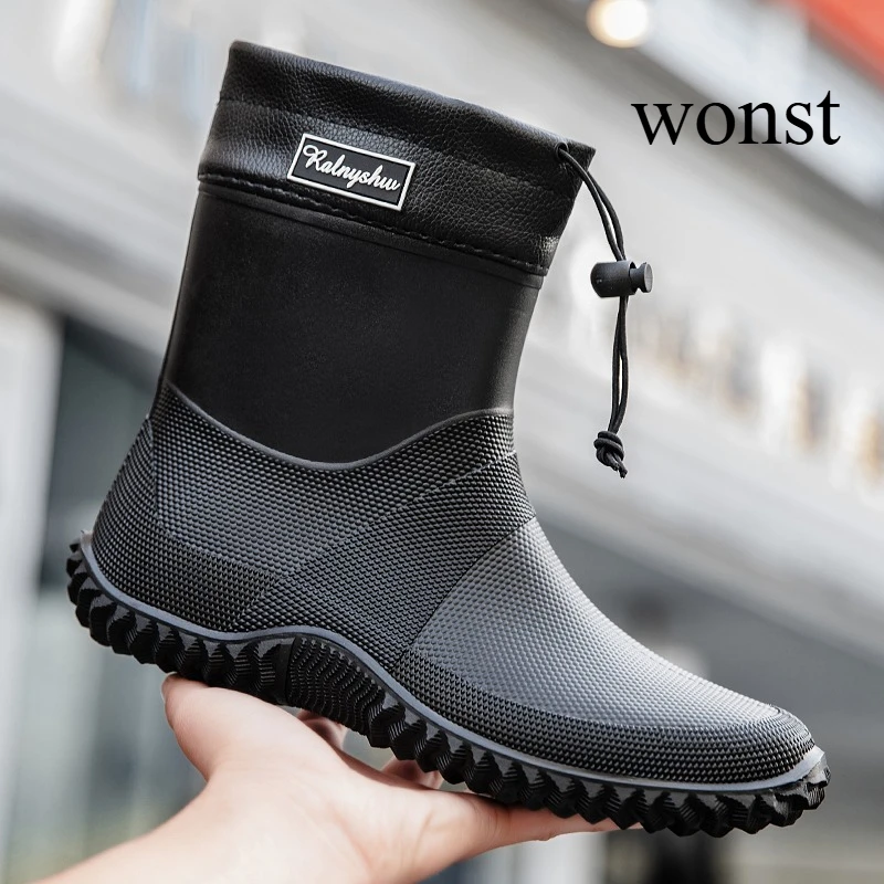 

Men's Women's High-End Rain Boots Closed Rainproof and Waterproof Short and Mid.Calf Length Non-Slip Drawstring Rubber Boots