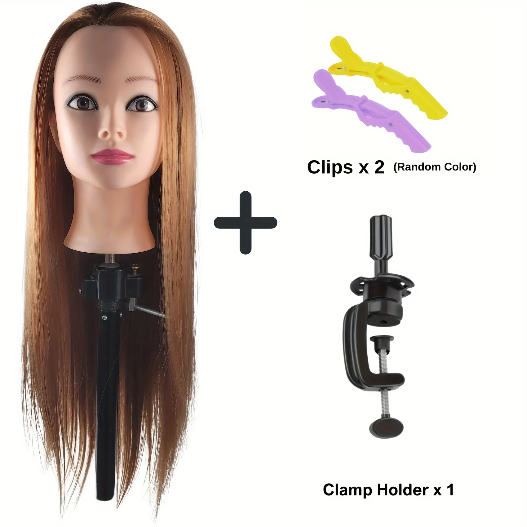 Mannequin Head with Hair for Hair Styling Cosmetology Doll Head For Braiding Hairdresser Training Head with Stand