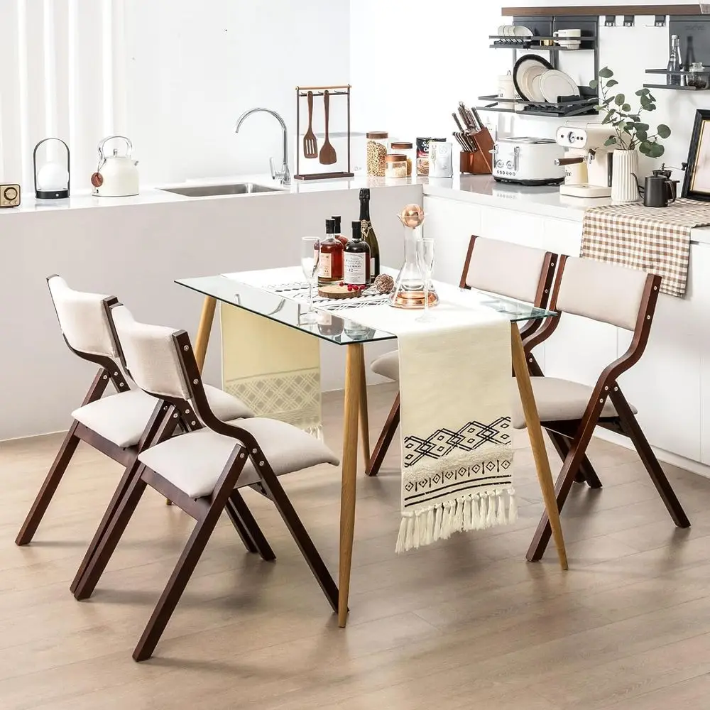 

Moccha olding Chair, No Assembly oldable Dining Chairs w/Slip oot Pads, olding Chairs 2 Pack w/Linen Padded Seats, Wood olding C
