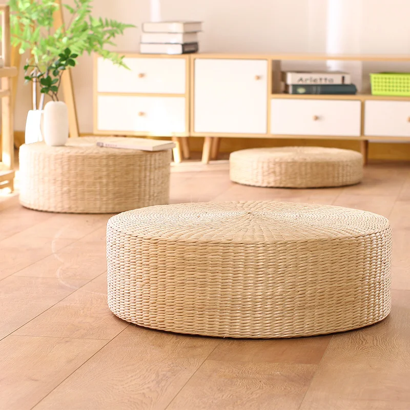 

Grass-woven futon cushion for household meditation on the ground Meditation mat meditation Yoga cattail rattan mat