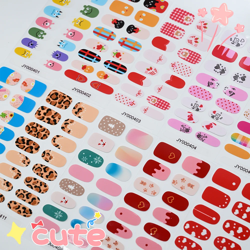 16 Tipps Backen Kostenlose Cartoon Katze Tier Volle Wraps Nagel Aufkleber Nette Blume Herz Französisch Selbst-klebe Nagel Aufkleber maniküre Slider
