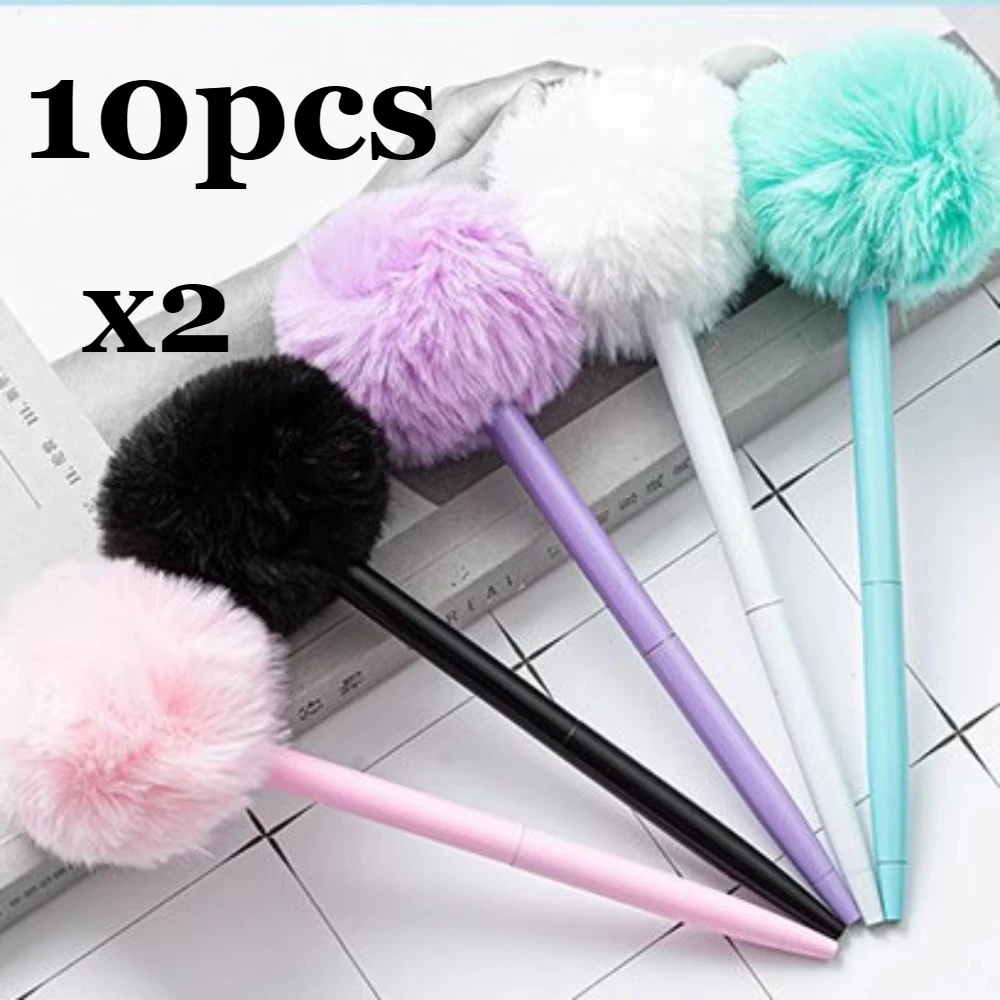 5/10Pcs Random Colors Kawaii Pompom Ballpoint Pen, Plush Ball Pen, School Office Stationery, Writing Tool, Gift Pen