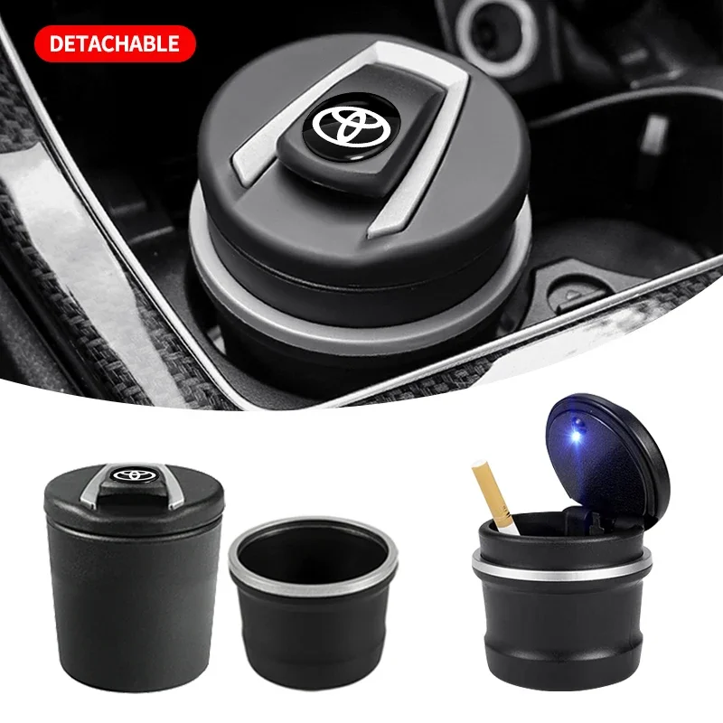 Car Cigarette Ashtray Cup With LED Light Detachable For Toyota Corolla Yaris Chr Auris RAV4 Land Cruiser Camry Highlander Prado