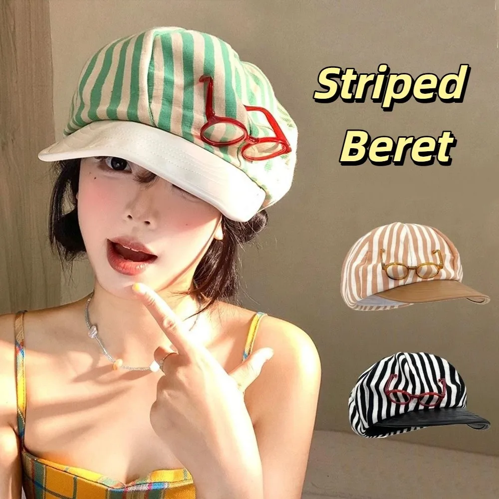 

Japanese Korean Striped Berets Y2k Retro Painter Berets Versatile Casual Beanie Cap Women