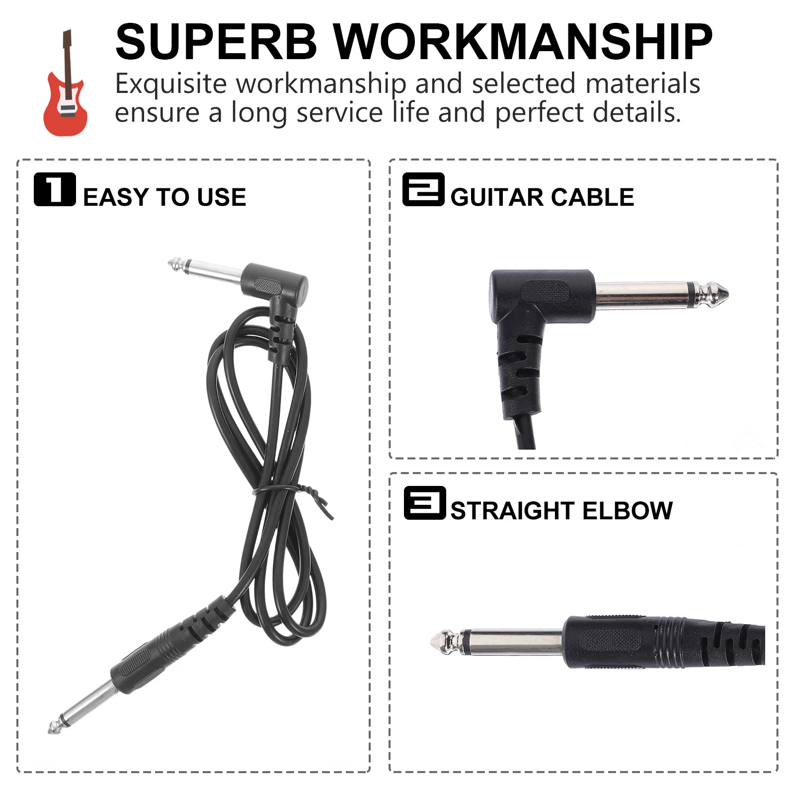

3Pcs Electric Guitar Audio Cable 6.35mm Rugged Design Universal Compatibility with Amplifiers Speakers Instruments Stable Sound