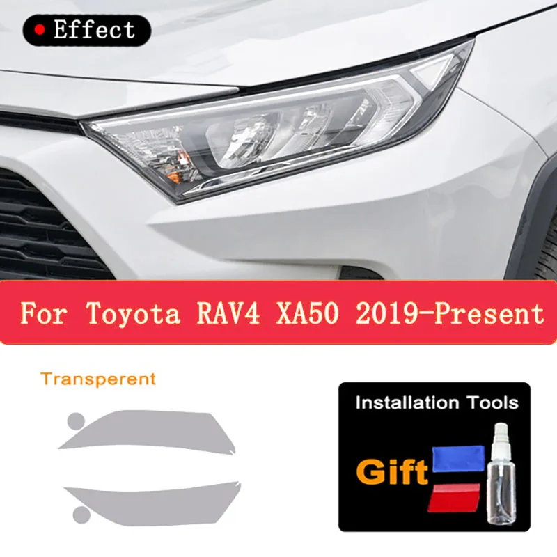 2 Pcs Car Headlight Protective Film Front Light Transparent Smoked Black TPU Sticker For Toyota RAV4 XA50 2019 2020 2021 2022