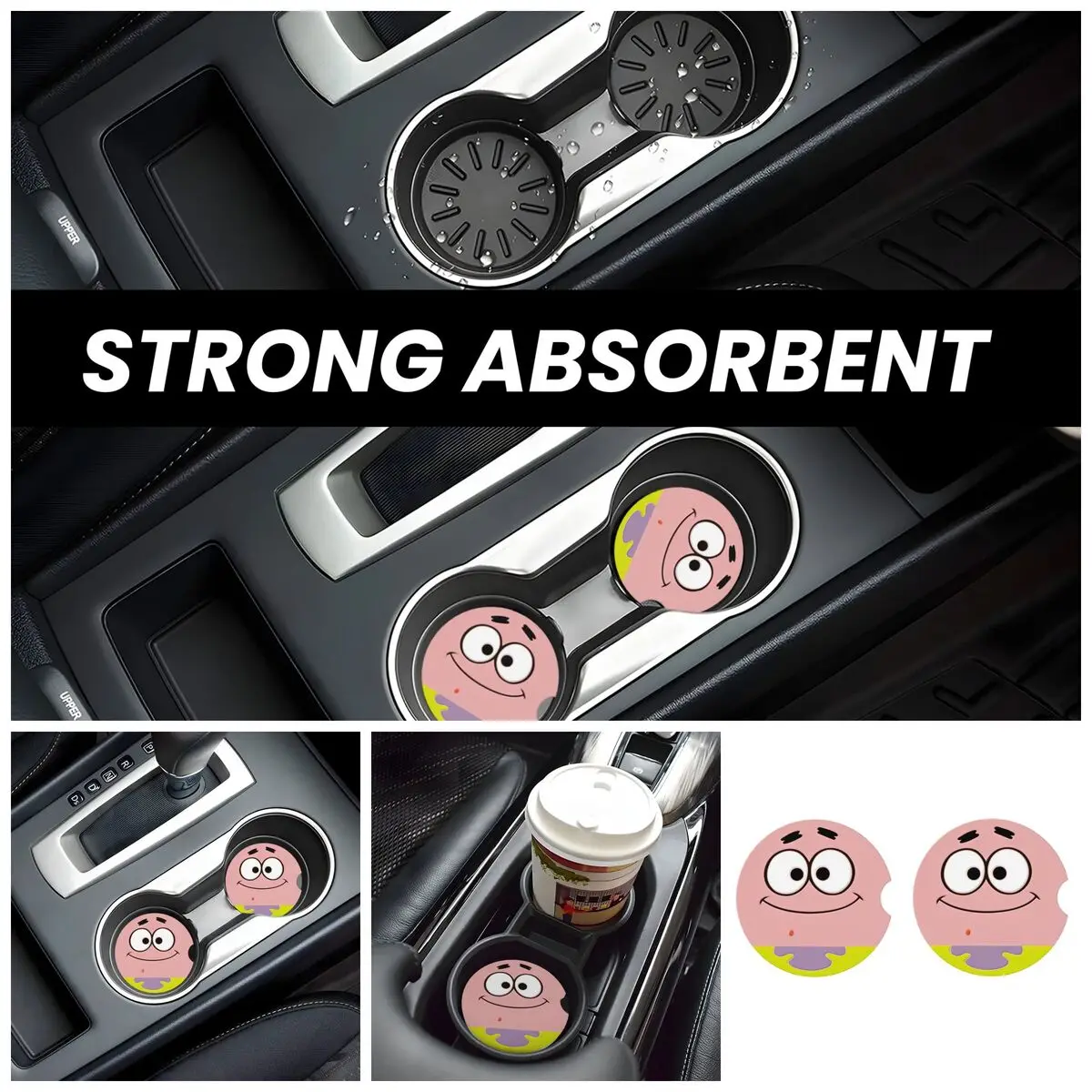 2PCS SpongeBobed Car Cup Coaste Universal Auto  Cup Holder Embedded in Ornaments Ceramic Coaster